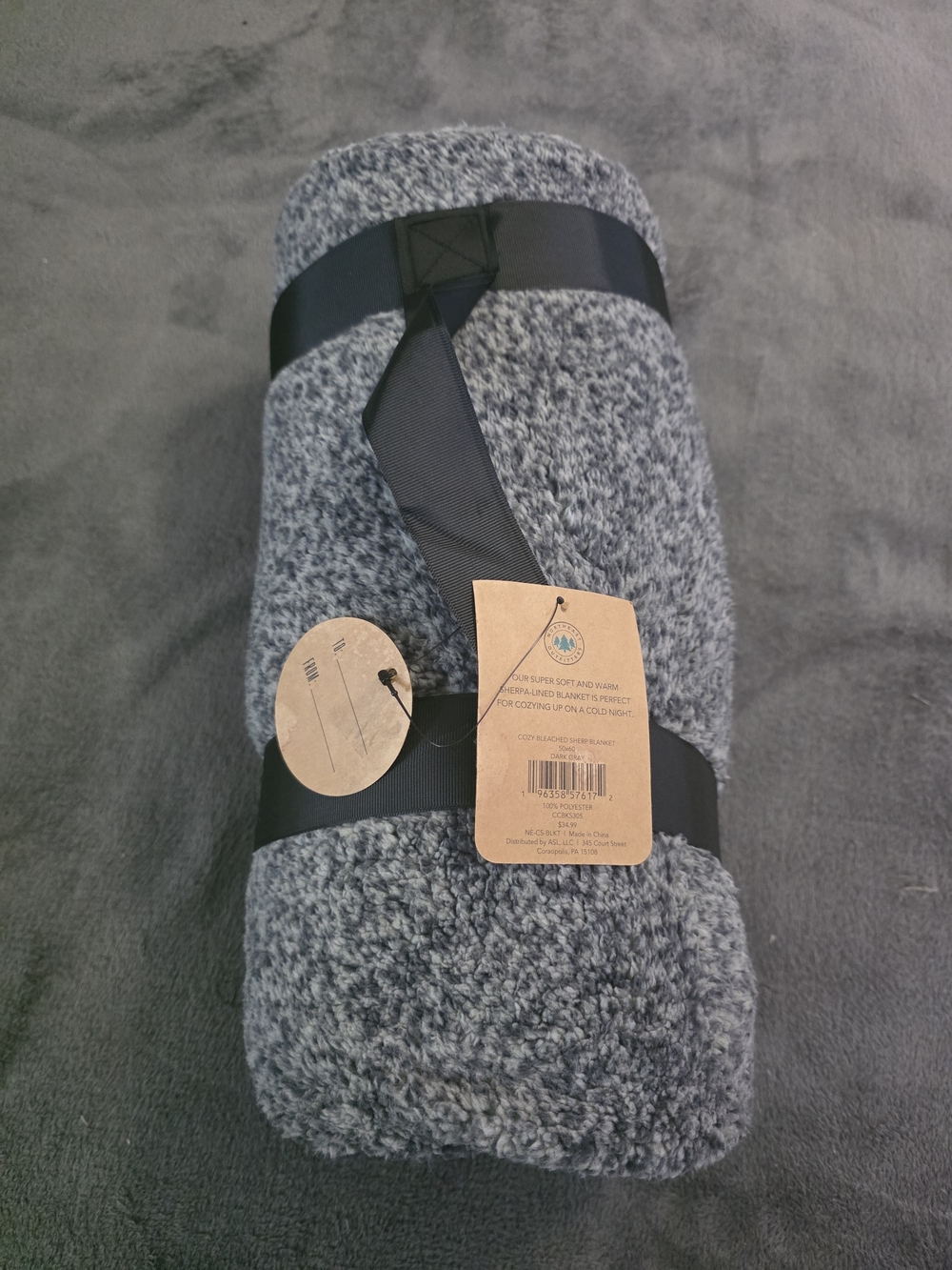 Cozy Heathered Gray Sherpa Throw Blanket